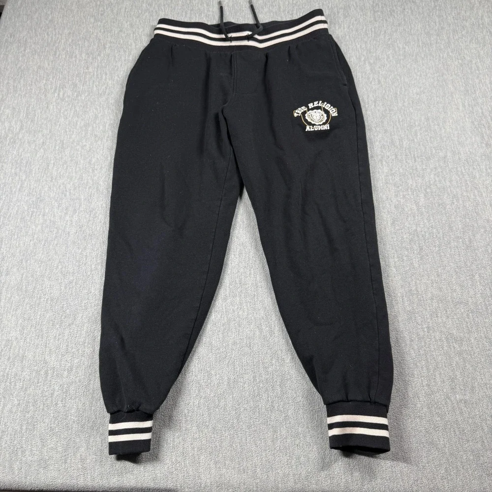 True Religion Joggers Mens 34 Black Alumni Fleece Sweatpants Varsity Gym Lounge